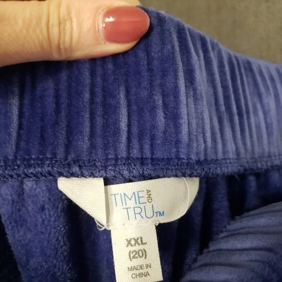 Time and Tru Velour Wide Leg Pants Womens XXL Blue Ribbed Flare Lounge Pockets - Picture 4 of 9